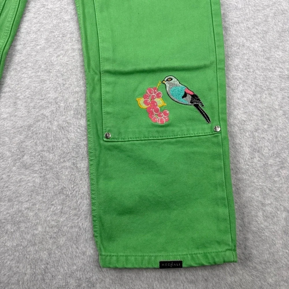 Mechali Jeans Womens Small Green Double Knee Carpenter Embroidered Streetwear - Picture 3 of 14